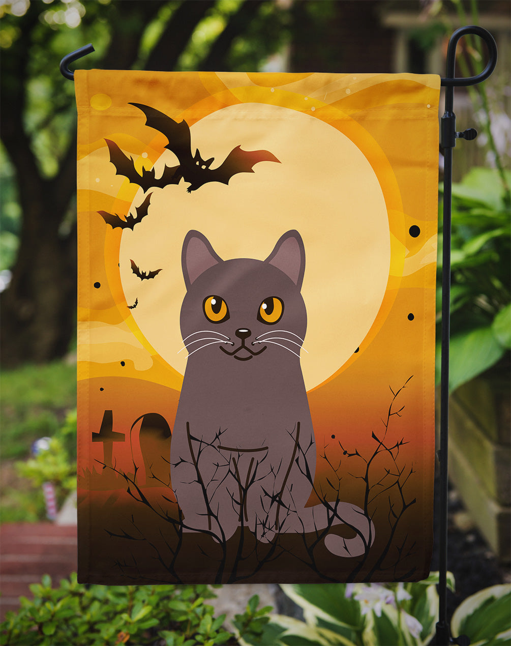 Halloween Chartreux Cat Garden Flag Mailbox Decorative Yard Banner Outside Patio Artwork for Flower Beds, Garden Size, Multicolor