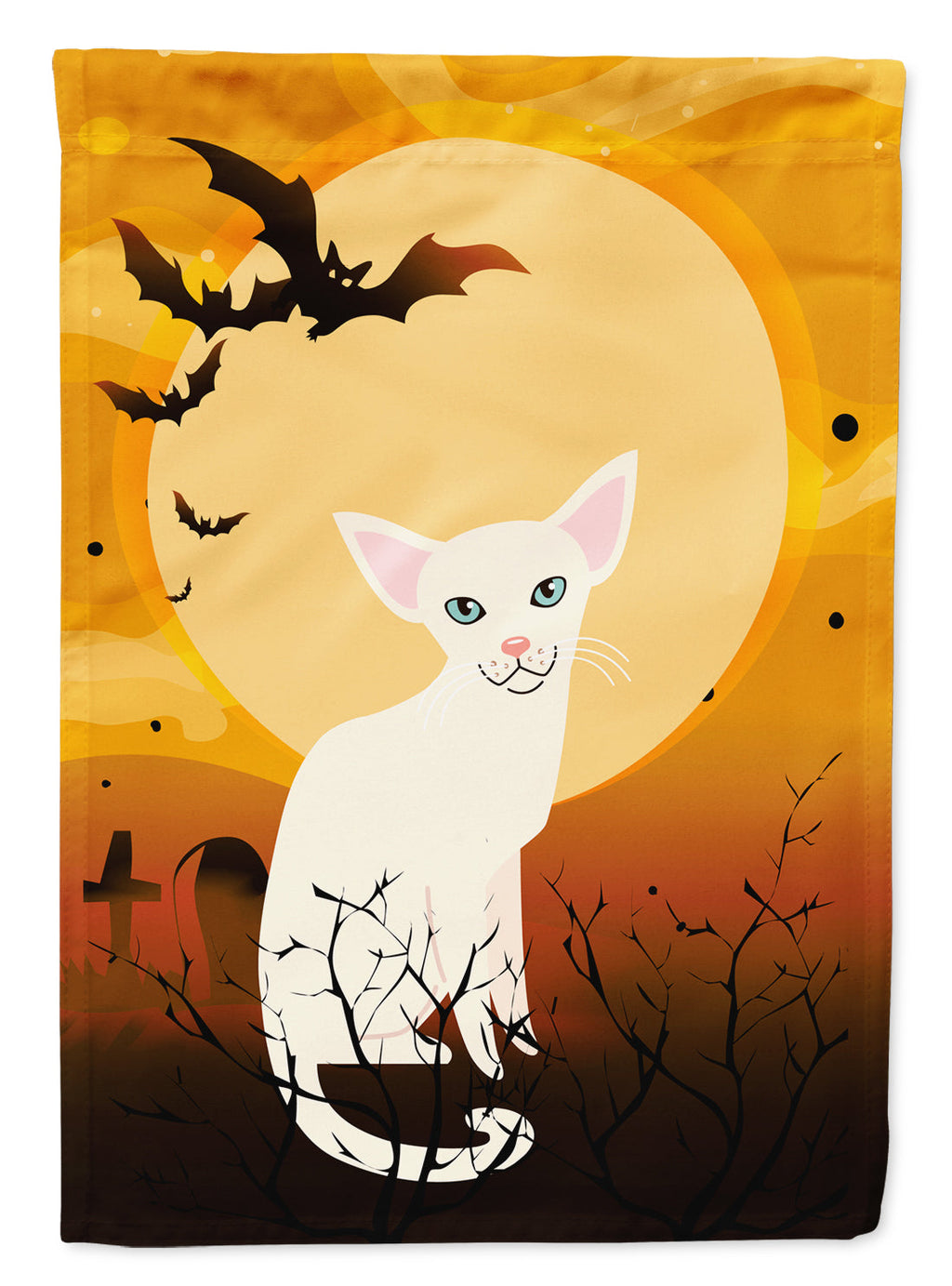 Halloween Foreign White Cat Garden Flag Mailbox Decorative Yard Banner Outside Patio Artwork for Flower Beds, Garden Size, Multicolor