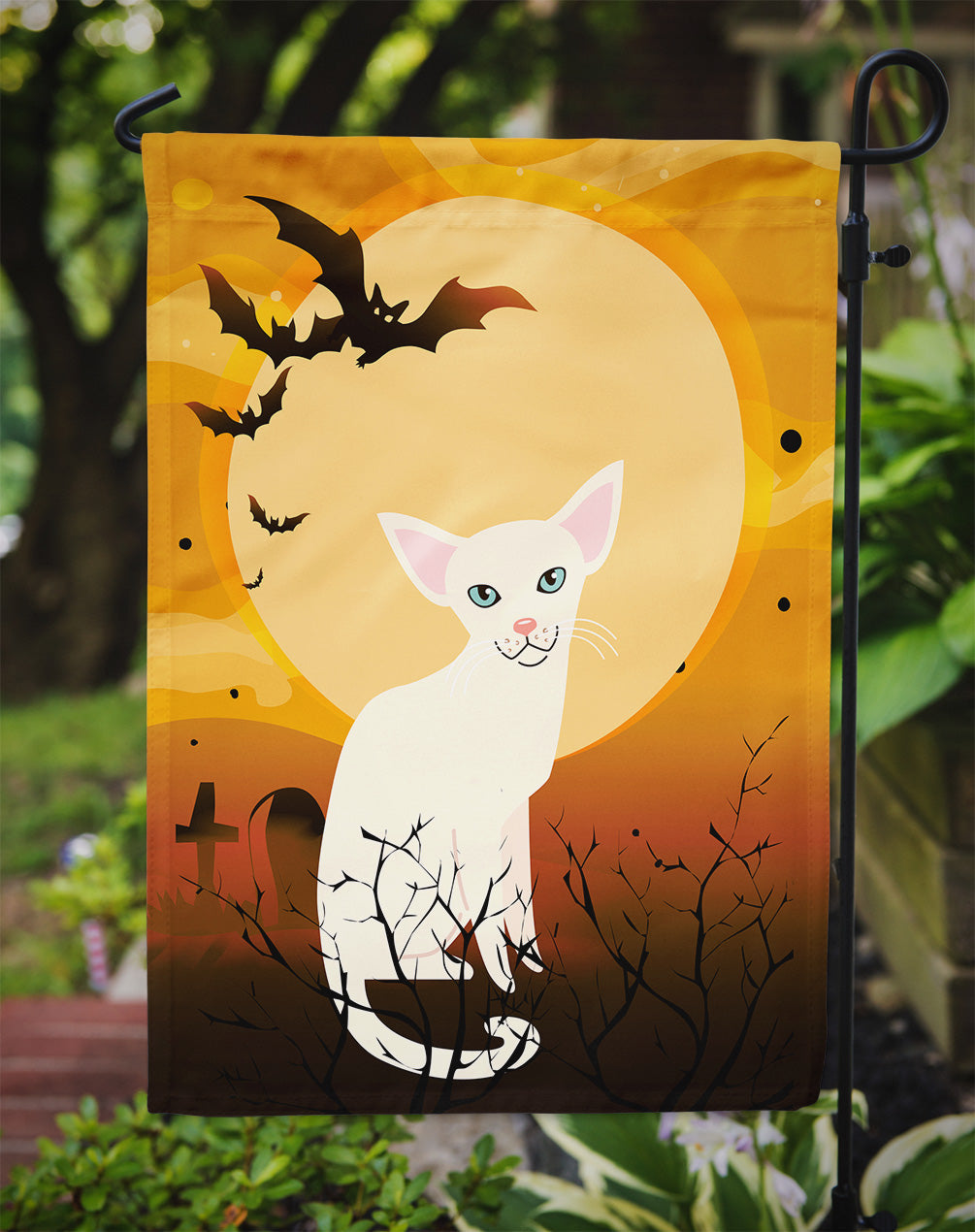 Halloween Foreign White Cat Garden Flag Mailbox Decorative Yard Banner Outside Patio Artwork for Flower Beds, Garden Size, Multicolor