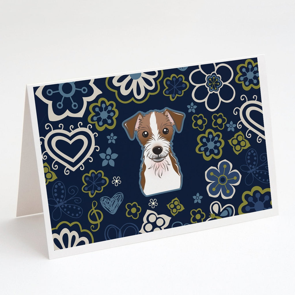Blue Flowers Jack Russell Terrier Greeting Cards Pack of 8 Blank Cards with Envelopes Whimsical A7 Size 5x7