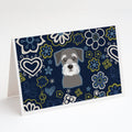Blue Flowers Schnauzer Greeting Cards Pack of 8 Blank Cards with Envelopes Whimsical A7 Size 5x7