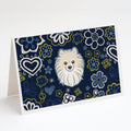 Blue Flowers Pomeranian Greeting Cards Pack of 8 Blank Cards with Envelopes Whimsical A7 Size 5x7