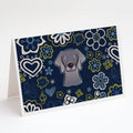 Blue Flowers Weimaraner Greeting Cards Pack of 8 Blank Cards with Envelopes Whimsical A7 Size 5x7