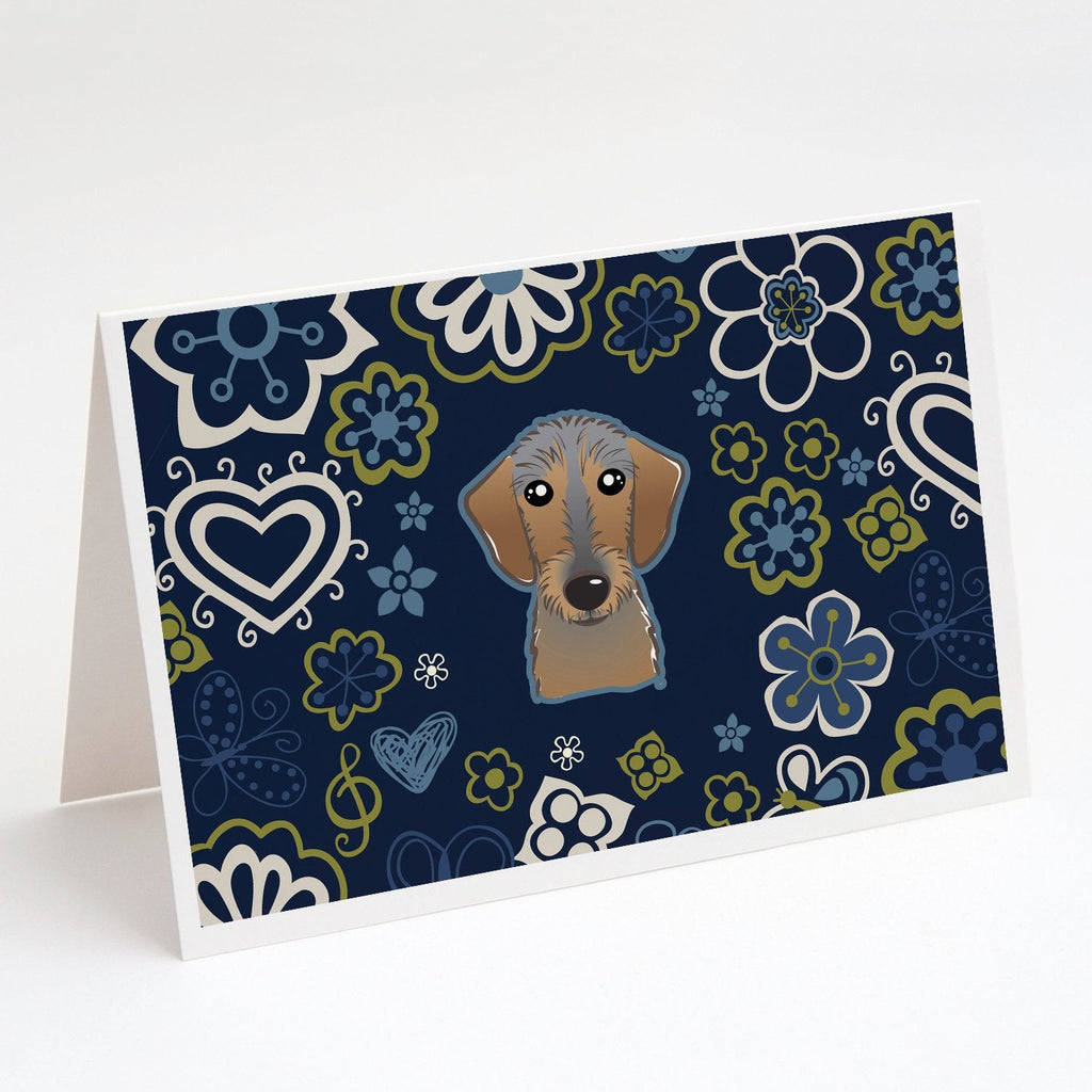 Blue Flowers Wirehaired Dachshund Greeting Cards Pack of 8 Blank Cards with Envelopes Whimsical A7 Size 5x7