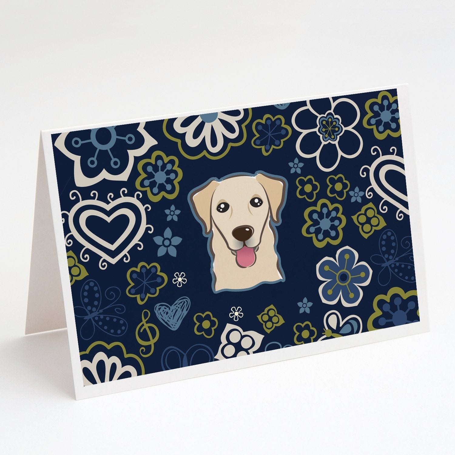 Blue Flowers Golden Retriever Greeting Cards Pack of 8 Blank Cards with Envelopes Whimsical A7 Size 5x7
