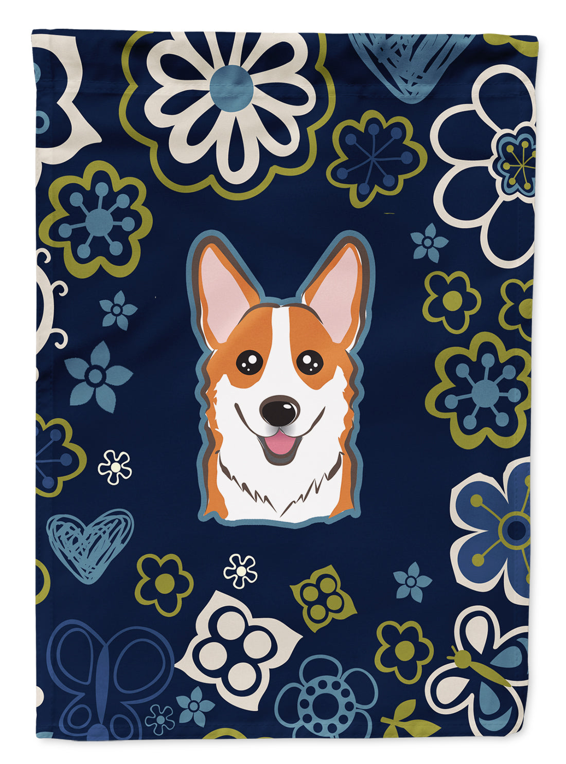 Blue Flowers Red Corgi Garden Flag Mailbox Decorative Yard Banner Outside Patio Artwork for Flower Beds, Garden Size, Multicolor
