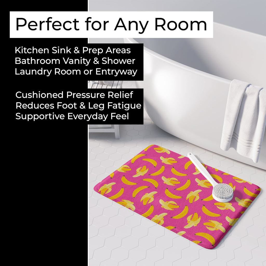 Bananas on Pink Memory Foam Kitchen Mat Machine Washable Anti-Fatigue Cushion Comfort Bath or Kitchen Rug