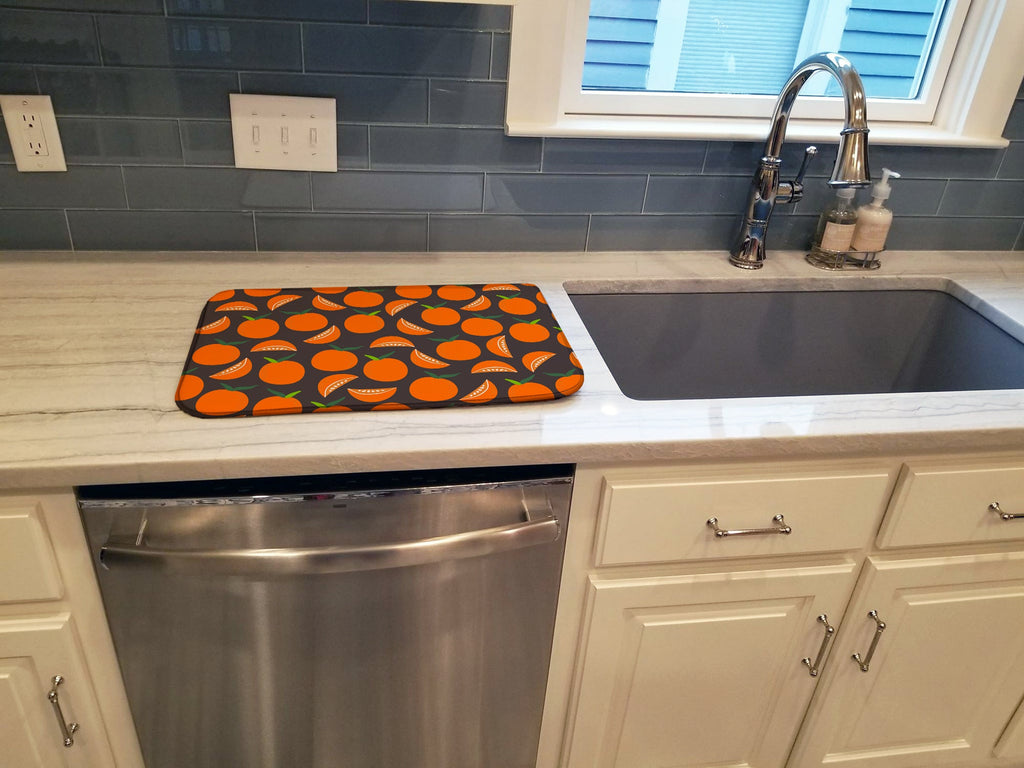 Oranges on Gray Dish Drying Mat Absorbent Dish Drying Mat Pad for Kitchen Counter Dish Drainer Mat for Countertop, 14 x 21", Multicolor