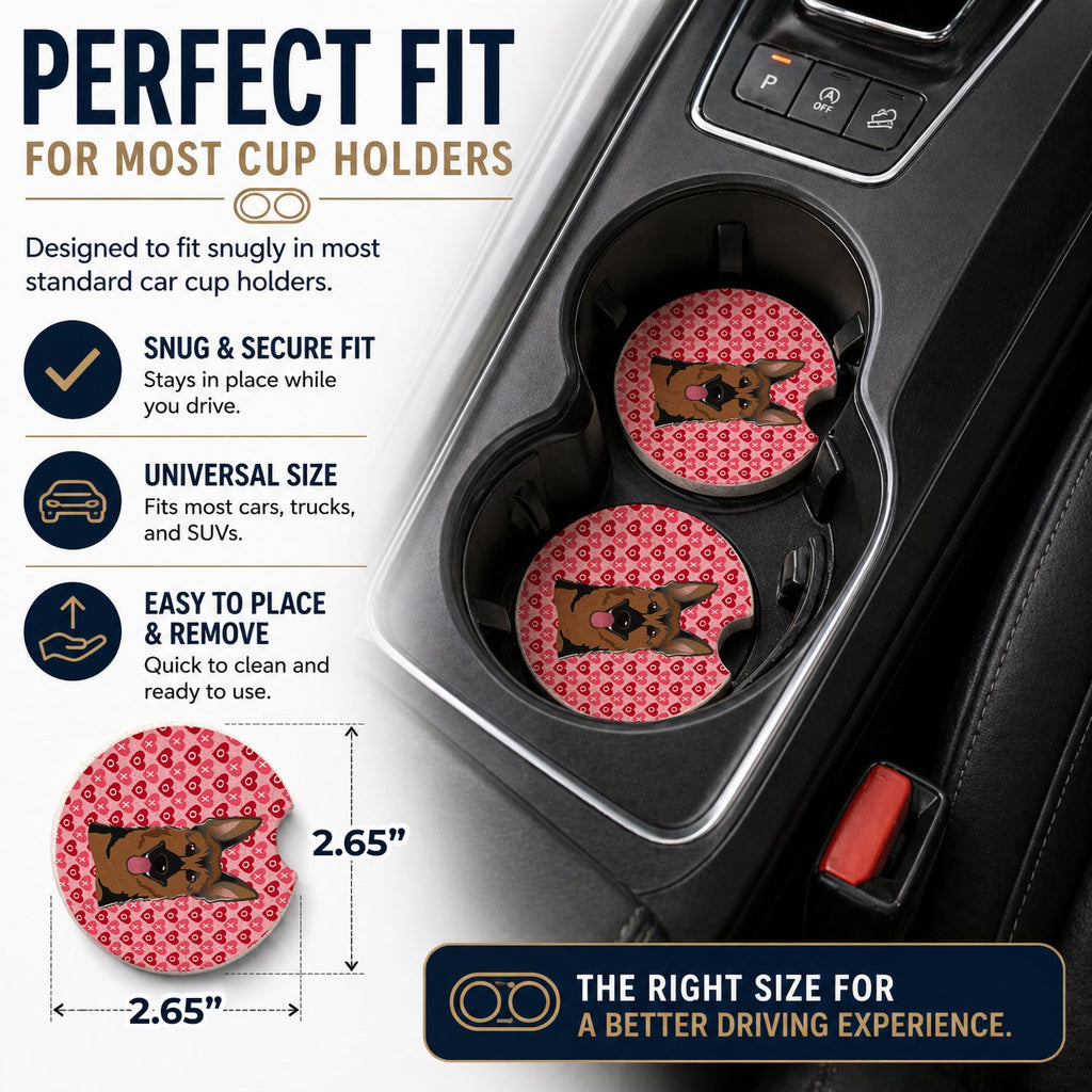German Shepherd Set of 2 Cup Holder Car Coasters Absorbent Round Sandstone Coasters Gifts for Men or Women, 2.5, Multicolor