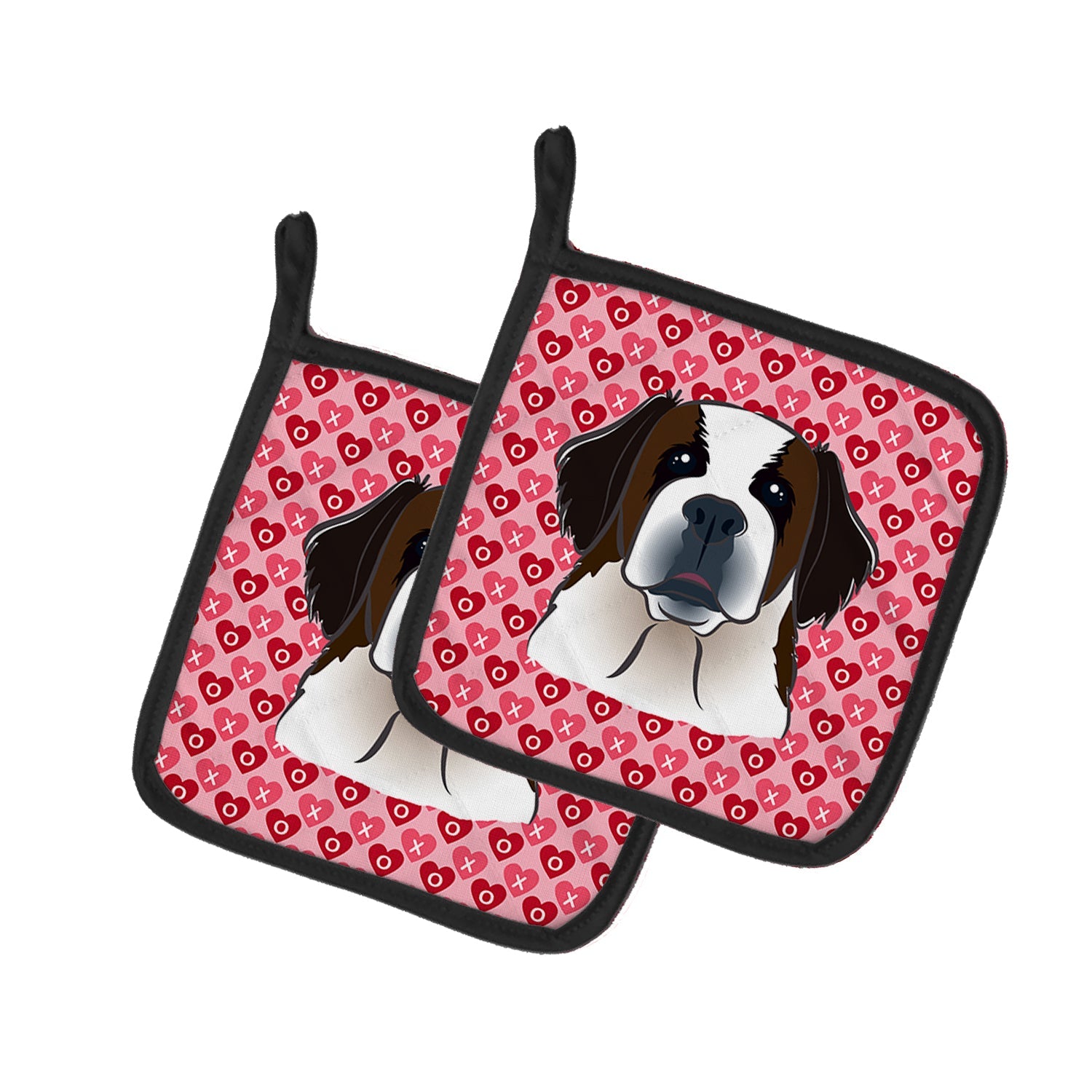 Saint Bernard Hearts Pot Holders - Set of 2 - Heat-Resistant Kitchen Essentials BB5316PTHD