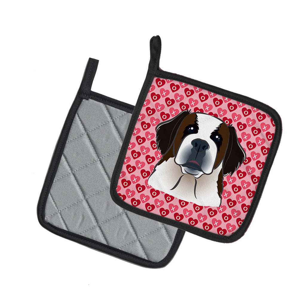 Saint Bernard Hearts Pot Holders - Set of 2 - Heat-Resistant Kitchen Essentials BB5316PTHD