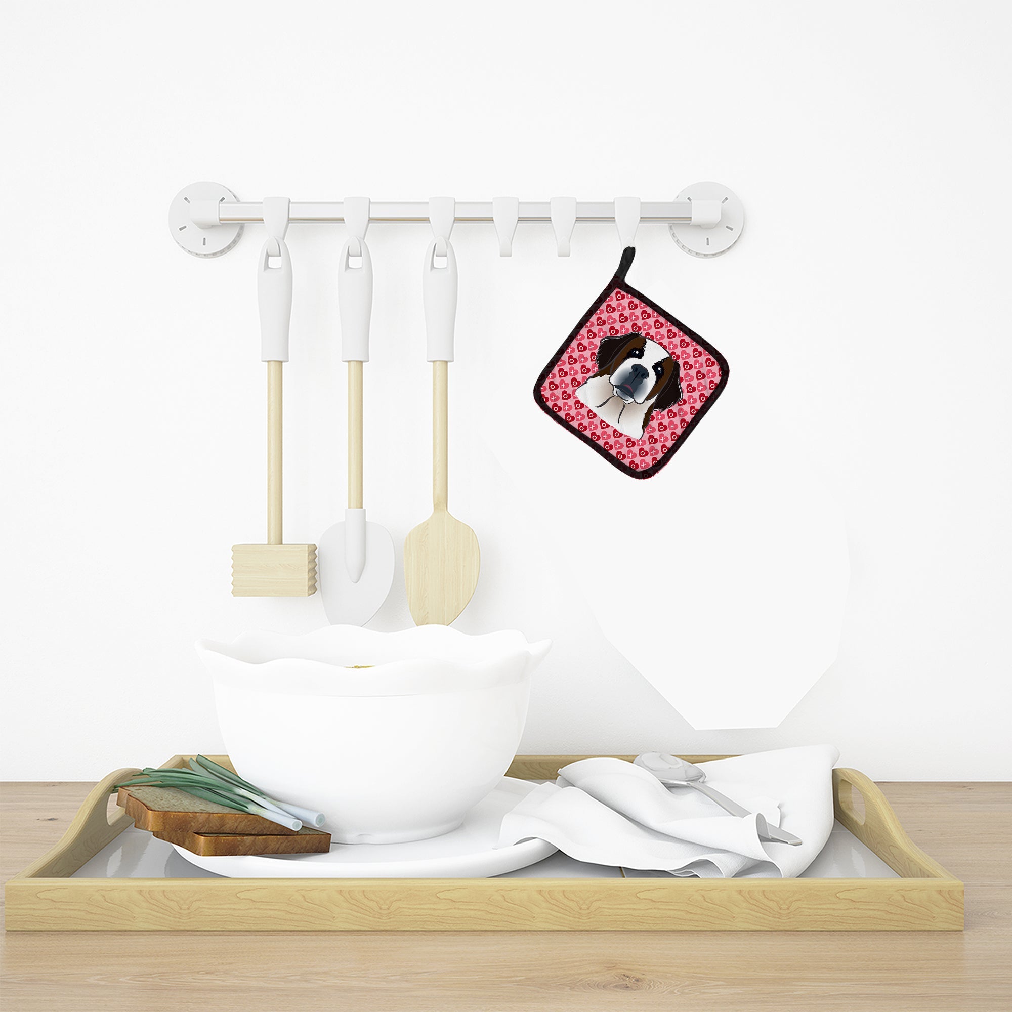 Saint Bernard Hearts Pot Holders - Set of 2 - Heat-Resistant Kitchen Essentials BB5316PTHD