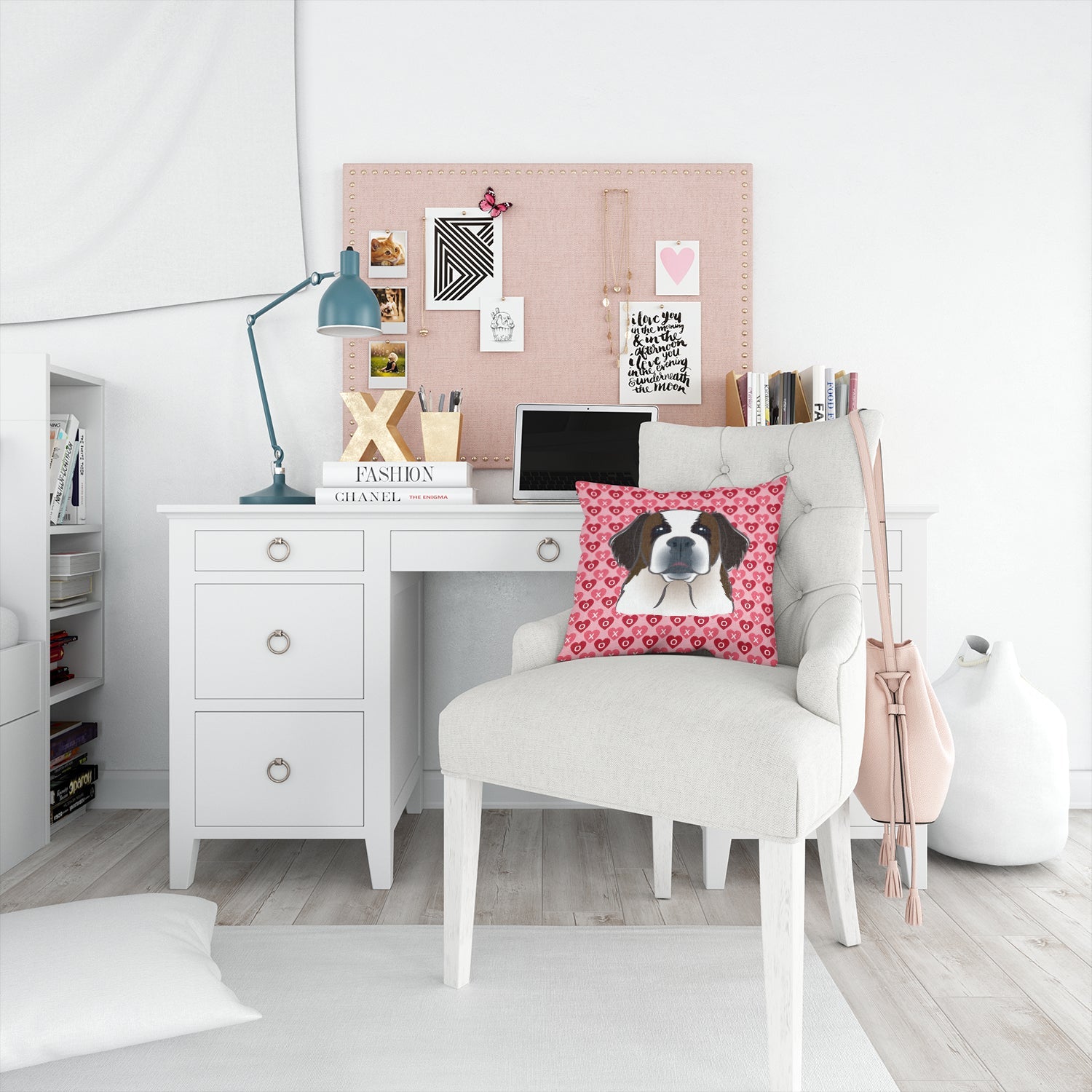 Saint Bernard Hearts Throw Pillow - 14x14 Decorative Pillow – Art for Your Home & Patio BB5316PW1414