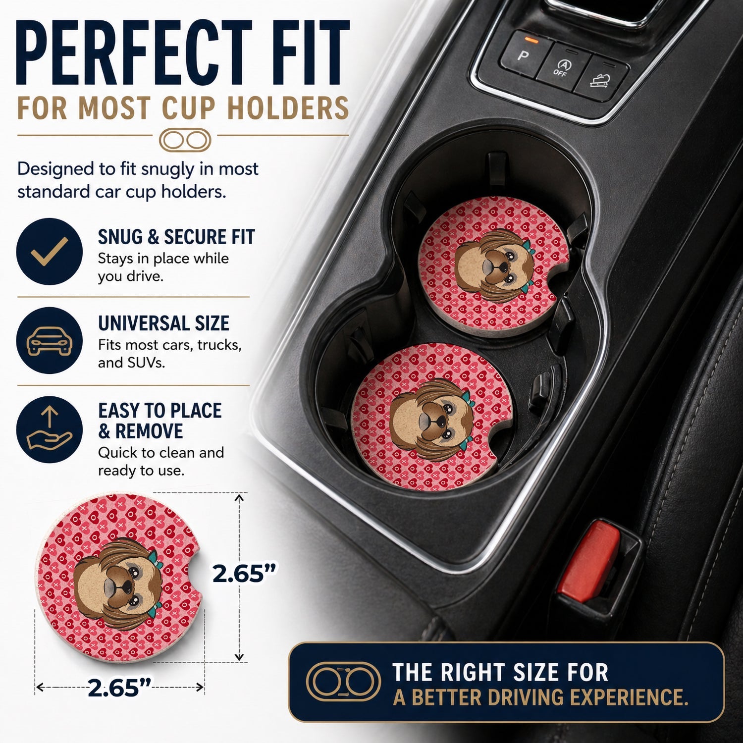 Chocolate Brown Shih Tzu Set of 2 Cup Holder Car Coasters Absorbent Round Sandstone Coasters Gifts for Men or Women, 2.5, Multicolor