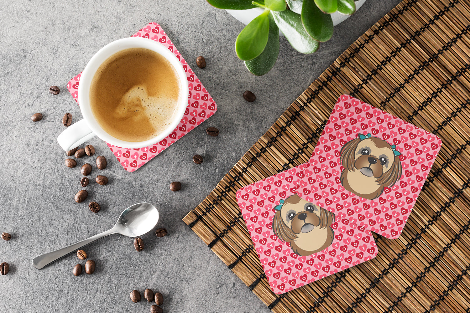 Chocolate Brown Shih Tzu Hearts Foam Coaster  BB5319FC