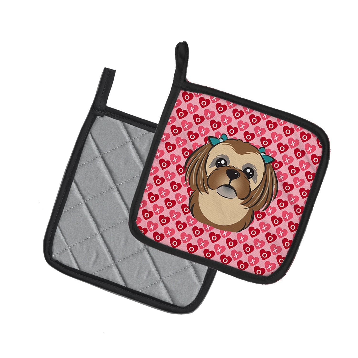 Chocolate Brown Shih Tzu Hearts Pot Holders - Set of 2 - Heat-Resistant Kitchen Essentials BB5319PTHD
