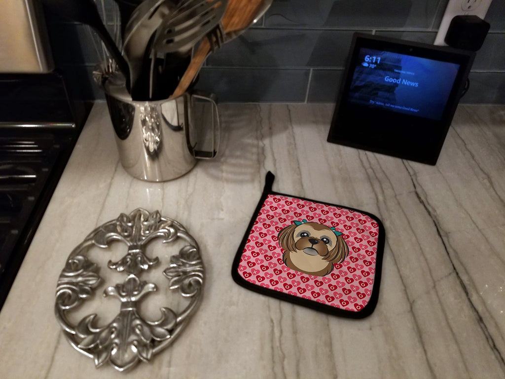 Chocolate Brown Shih Tzu Hearts Pot Holders - Set of 2 - Heat-Resistant Kitchen Essentials BB5319PTHD