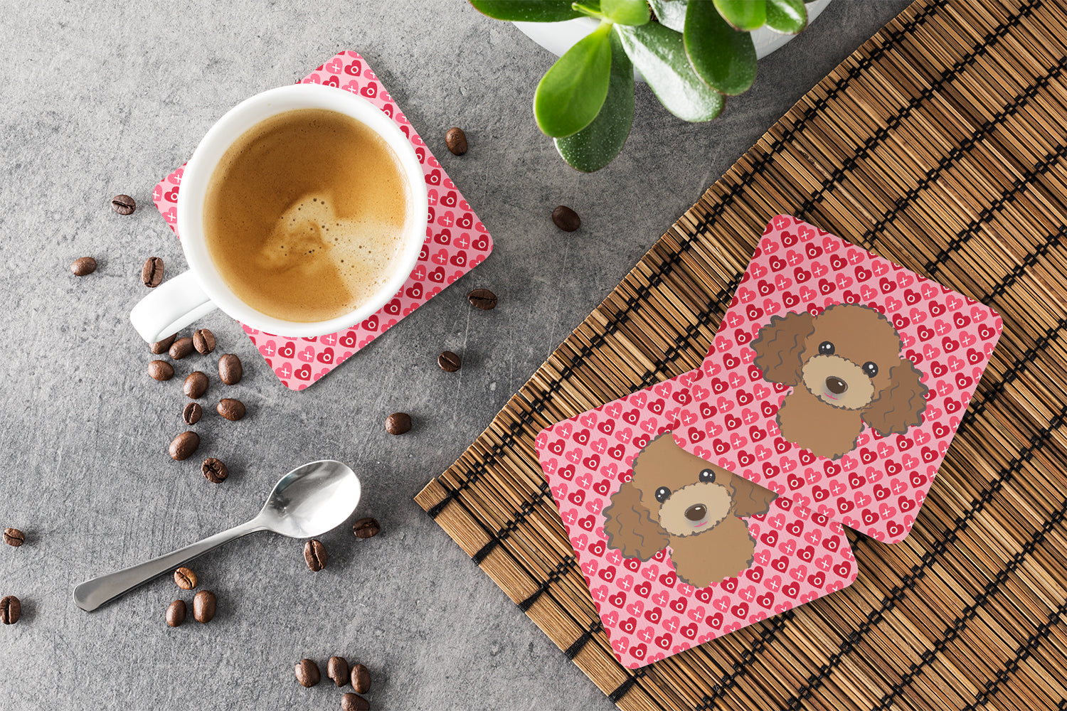 Chocolate Brown Poodle Hearts Foam Coaster  BB5326FC