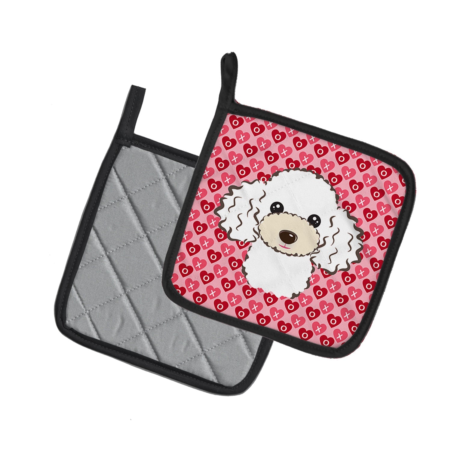 White Poodle Hearts Pot Holders - Set of 2 - Heat-Resistant Kitchen Essentials BB5327PTHD