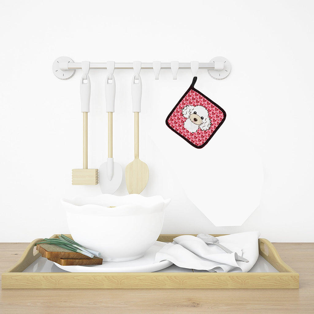 White Poodle Hearts Pot Holders - Set of 2 - Heat-Resistant Kitchen Essentials BB5327PTHD