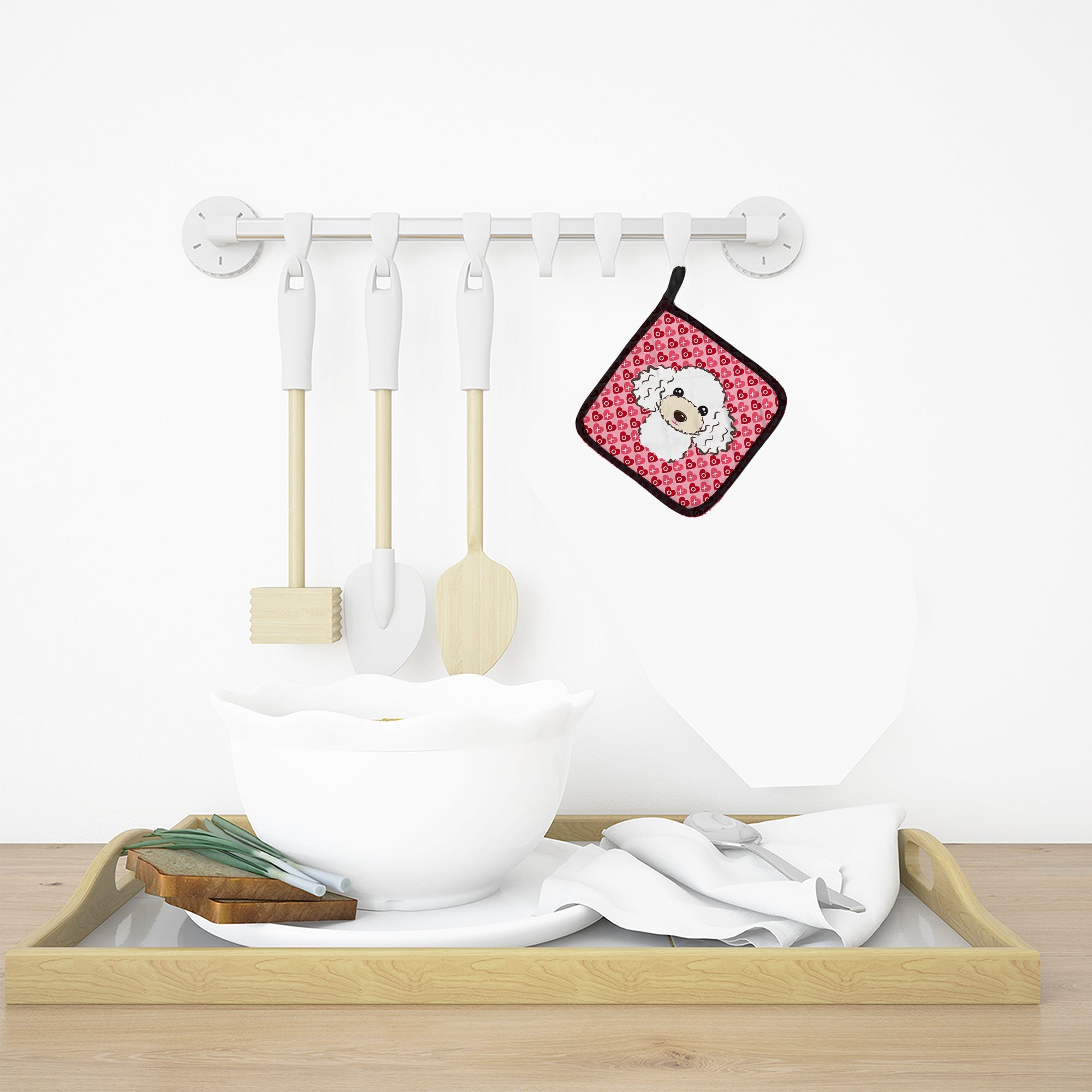 White Poodle Hearts Pot Holders - Set of 2 - Heat-Resistant Kitchen Essentials BB5327PTHD