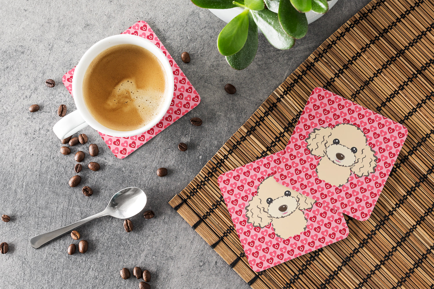 Buff Poodle Hearts Foam Coaster  BB5328FC