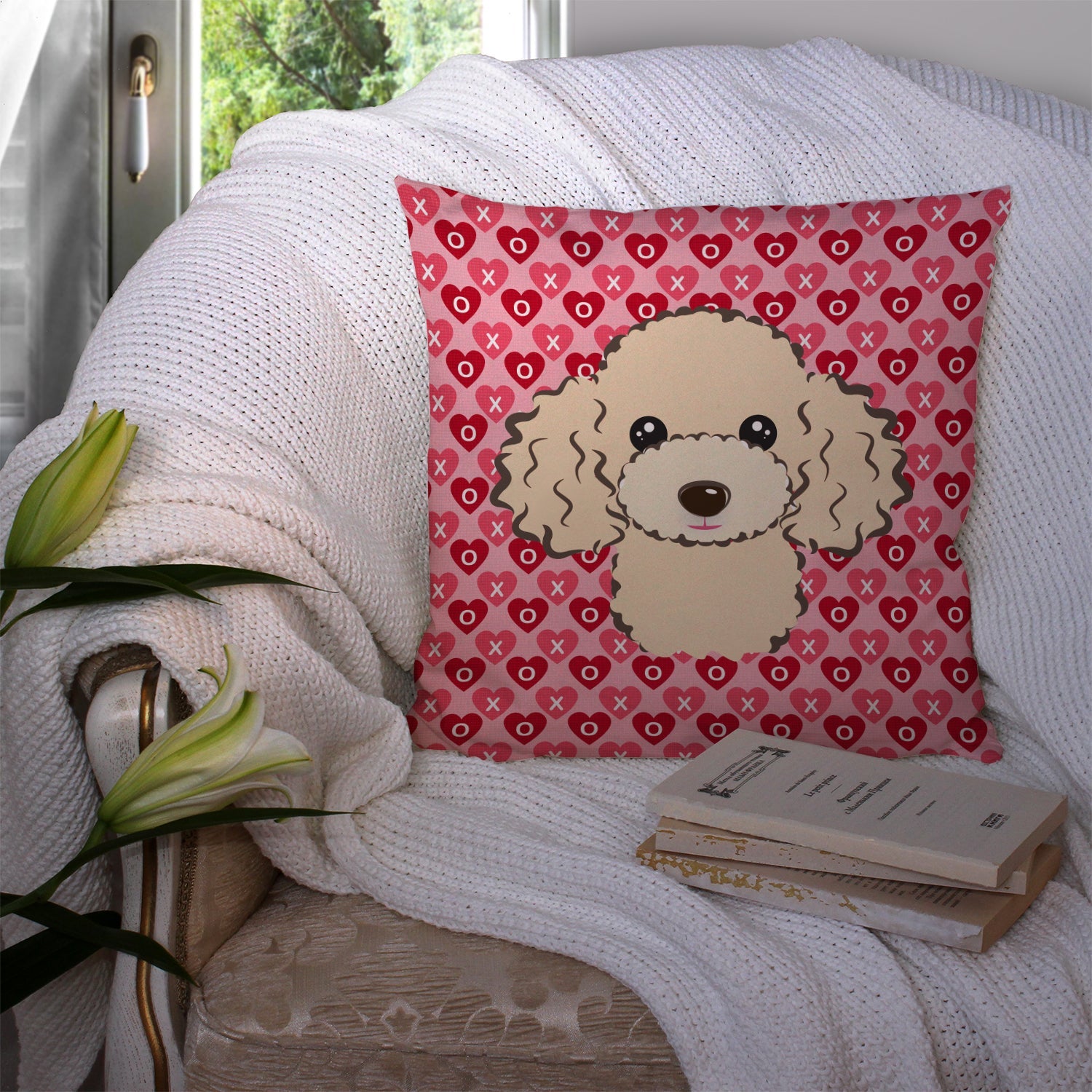 Buff Poodle Hearts Throw Pillow - 14x14 Decorative Pillow – Art for Your Home & Patio BB5328PW1414