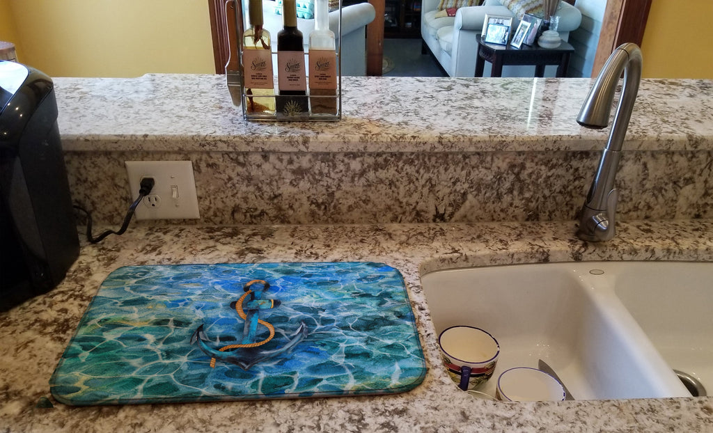 Anchor and Rope Dish Drying Mat Absorbent Dish Drying Mat Pad for Kitchen Counter Dish Drainer Mat for Countertop, 14 x 21", Multicolor
