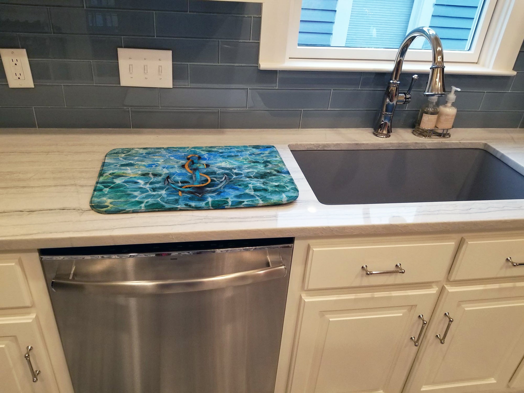 Anchor and Rope Dish Drying Mat Absorbent Dish Drying Mat Pad for Kitchen Counter Dish Drainer Mat for Countertop, 14 x 21", Multicolor
