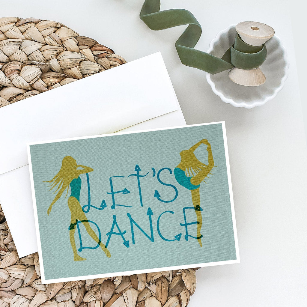 Let's Dance Linen Teal Greeting Cards Pack of 8 Blank Cards with Envelopes Whimsical A7 Size 5x7