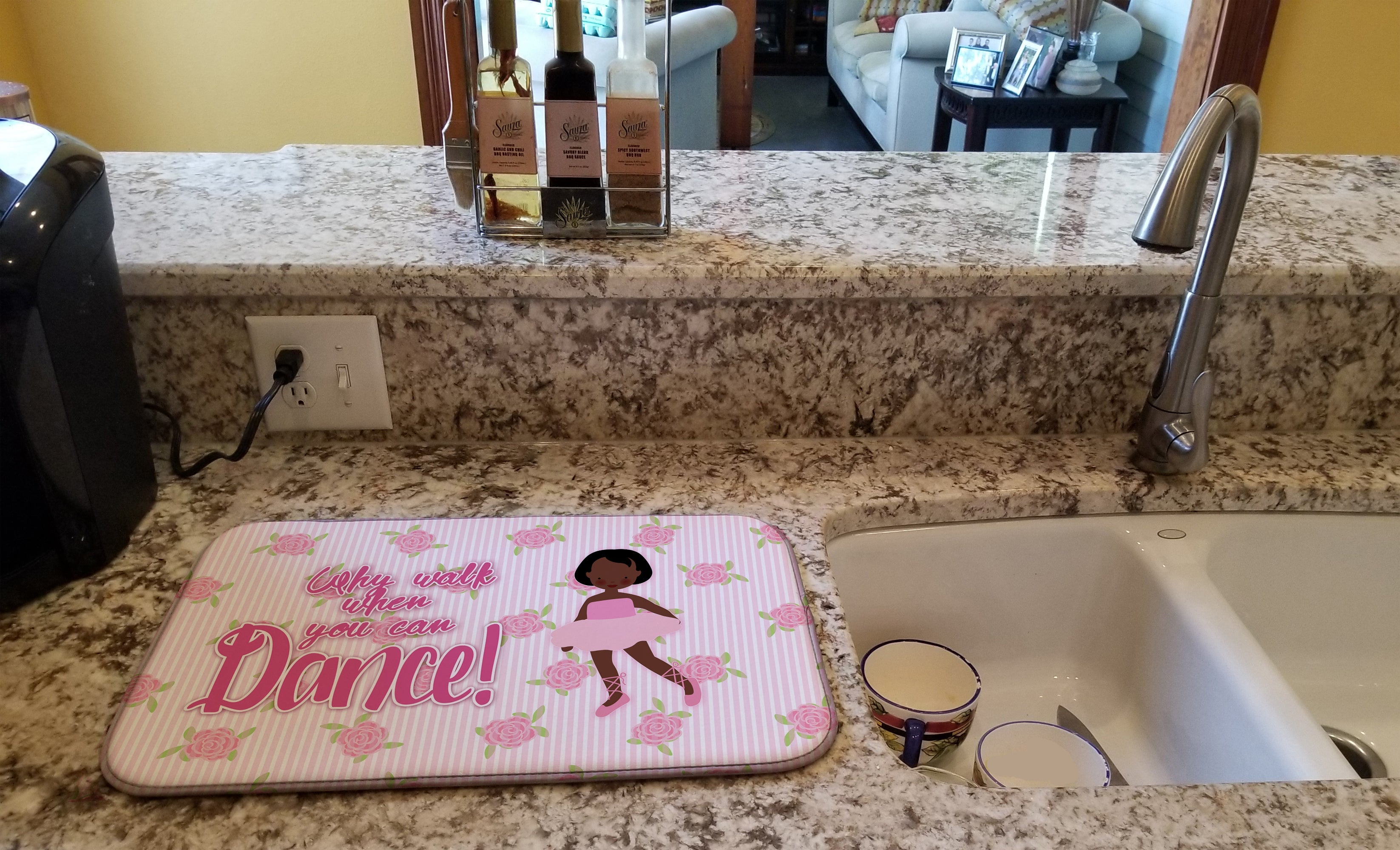 Ballet African American Short Hair Dish Drying Mat Absorbent Dish Drying Mat Pad for Kitchen Counter Dish Drainer Mat for Countertop, 14 x 21", Multicolor