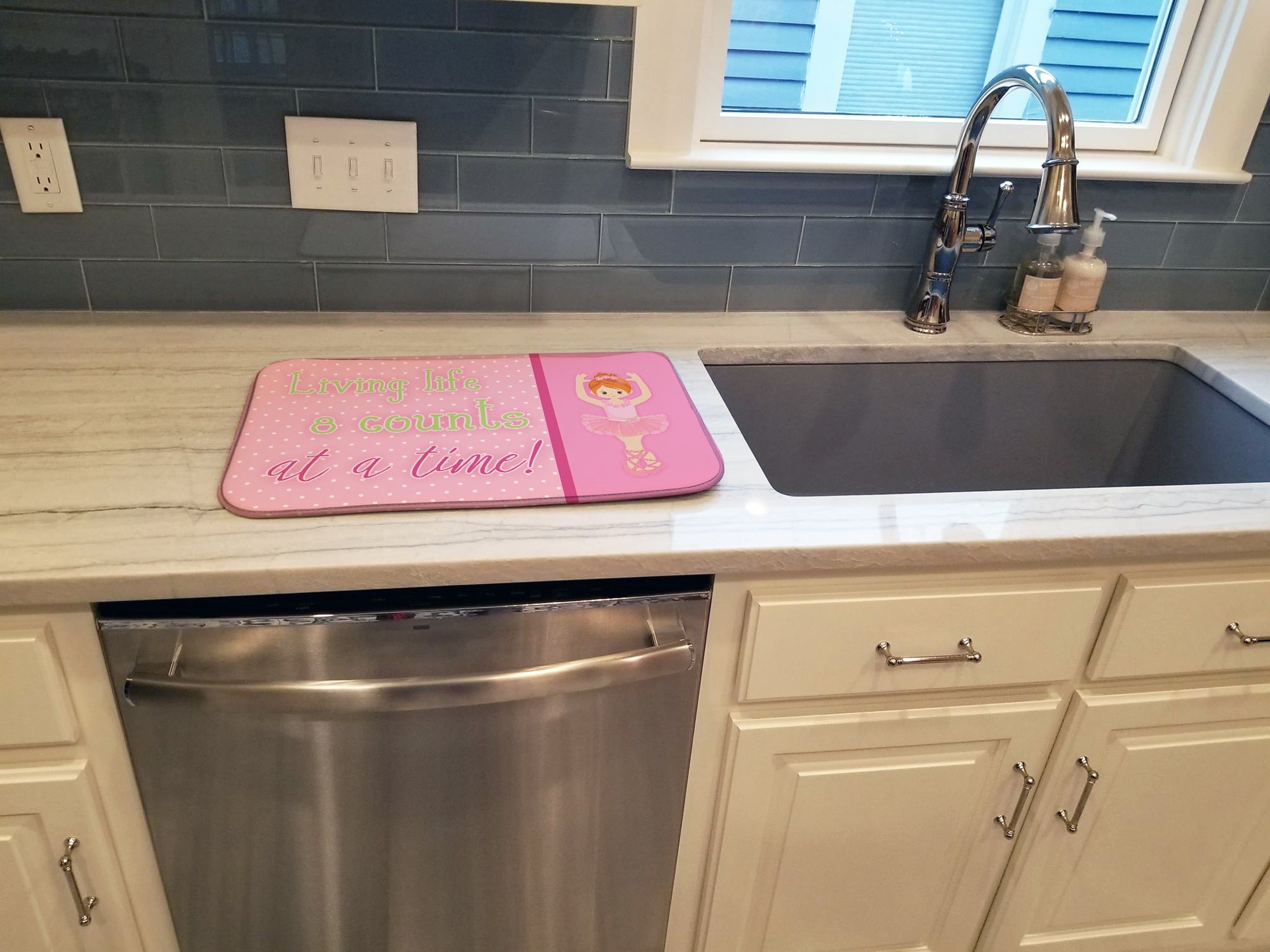 Ballet in 8 Counts Red Hair Dish Drying Mat Absorbent Dish Drying Mat Pad for Kitchen Counter Dish Drainer Mat for Countertop, 14 x 21", Multicolor