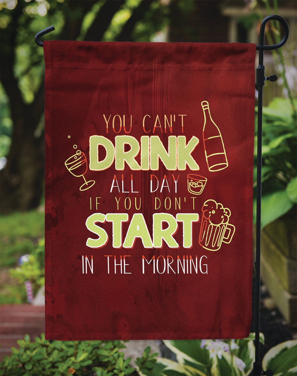Start Drinking in the Morning Garden Flag Mailbox Decorative Yard Banner Outside Patio Artwork for Flower Beds, Garden Size, Multicolor