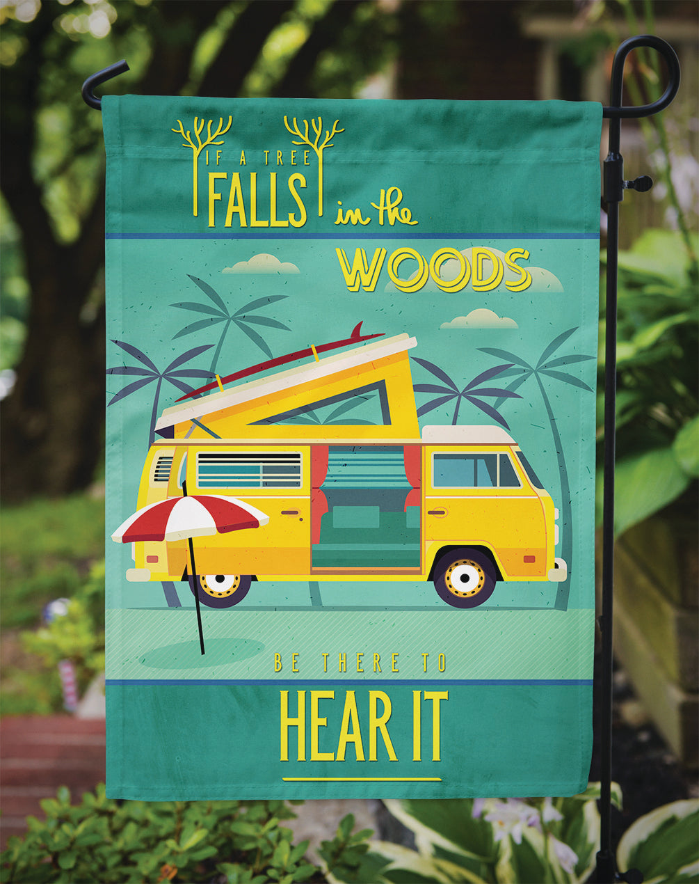 Be in the Woods Camper Van Garden Flag Mailbox Decorative Yard Banner Outside Patio Artwork for Flower Beds, Garden Size, Multicolor