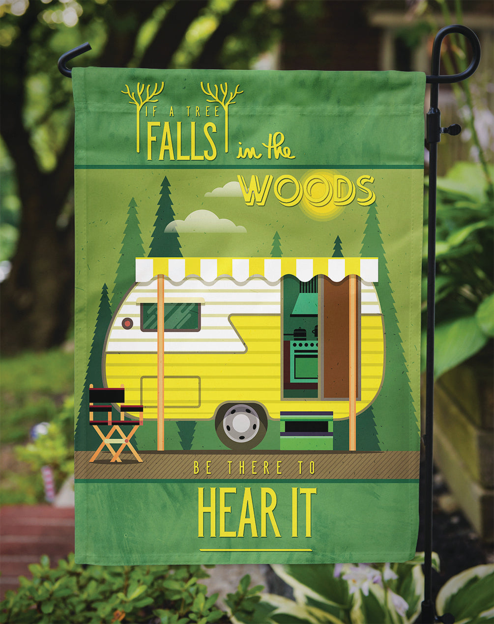 Be in the Woods Retro Camper Garden Flag Mailbox Decorative Yard Banner Outside Patio Artwork for Flower Beds, Garden Size, Multicolor
