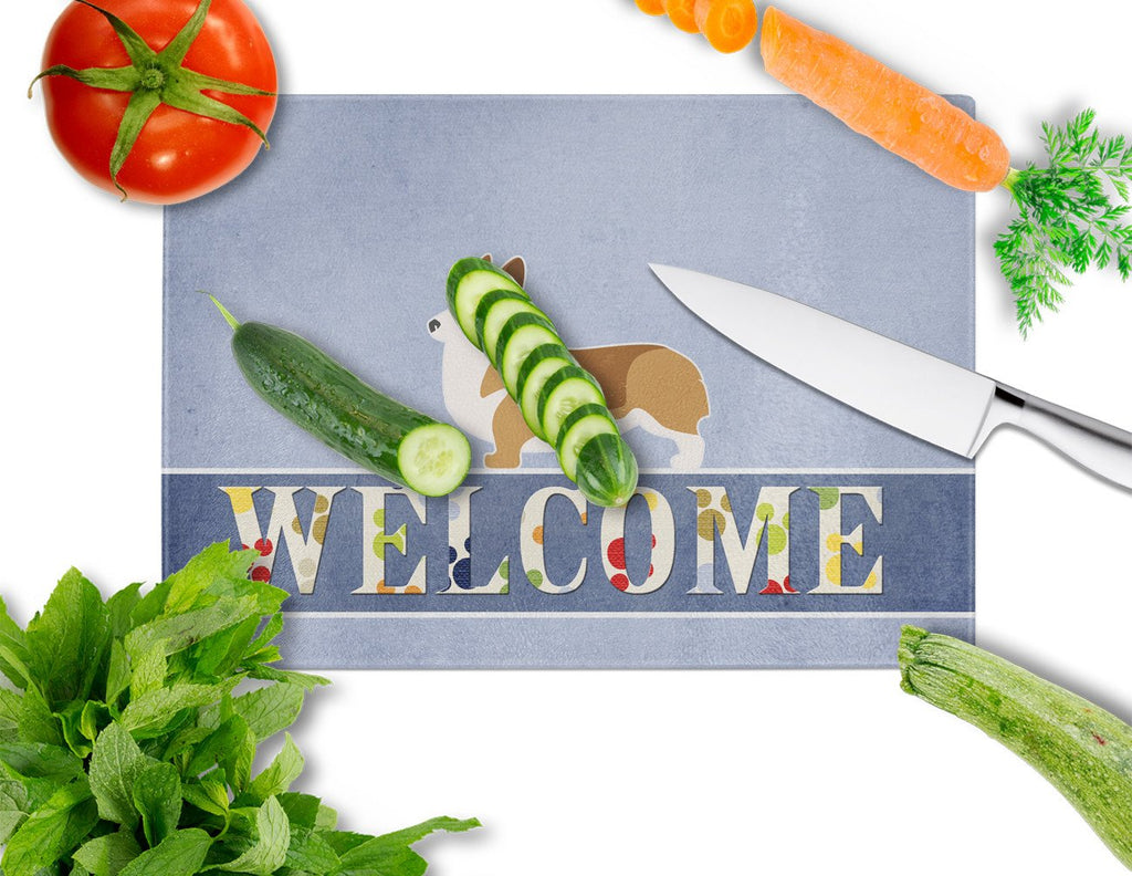 Corgi Welcome Cutting Board Tempered Glass Kitchen Cutting Surface, Heat Resistant Chopping, Non-Slip Feet, Food Prep & Serving