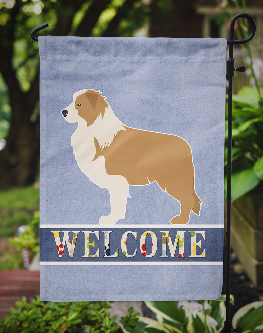 Red Border Collie Welcome Garden Flag Mailbox Decorative Yard Banner Outside Patio Artwork for Flower Beds, Garden Size, Multicolor
