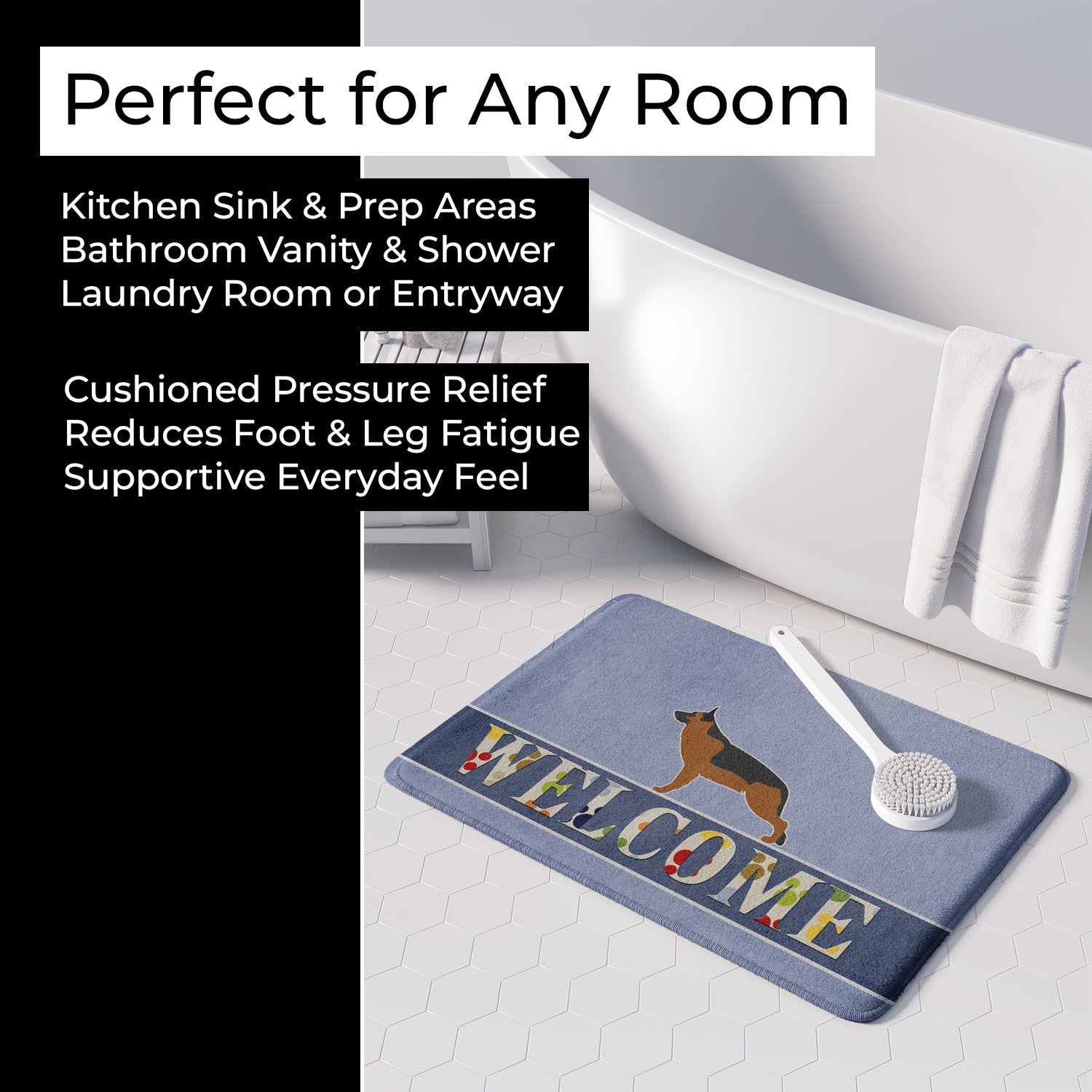 German Shepherd Welcome Memory Foam Kitchen Mat Machine Washable Anti-Fatigue Cushion Comfort Bath or Kitchen Rug