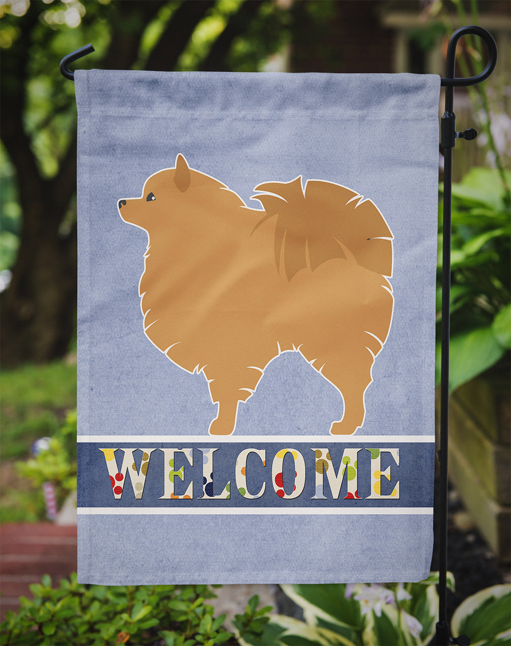 Pomeranian Welcome Garden Flag Mailbox Decorative Yard Banner Outside Patio Artwork for Flower Beds, Garden Size, Multicolor