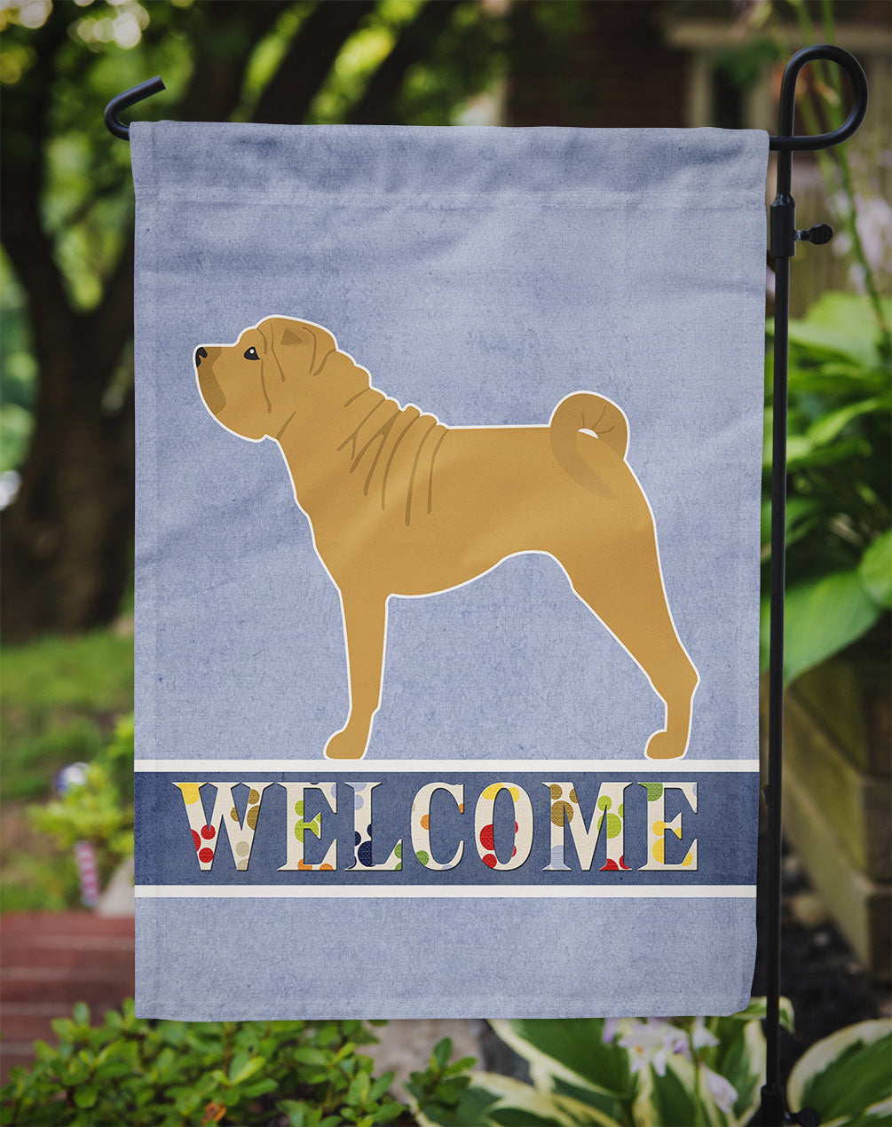 Shar Pei Merry Welcome Garden Flag Mailbox Decorative Yard Banner Outside Patio Artwork for Flower Beds, Garden Size, Multicolor