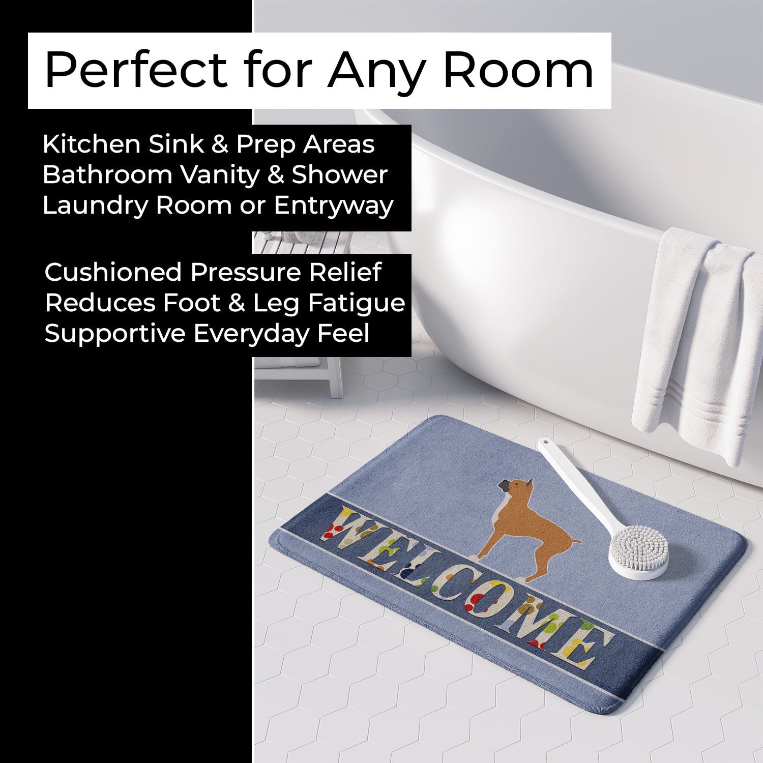 Boxer Welcome Memory Foam Kitchen Mat Machine Washable Anti-Fatigue Cushion Comfort Bath or Kitchen Rug