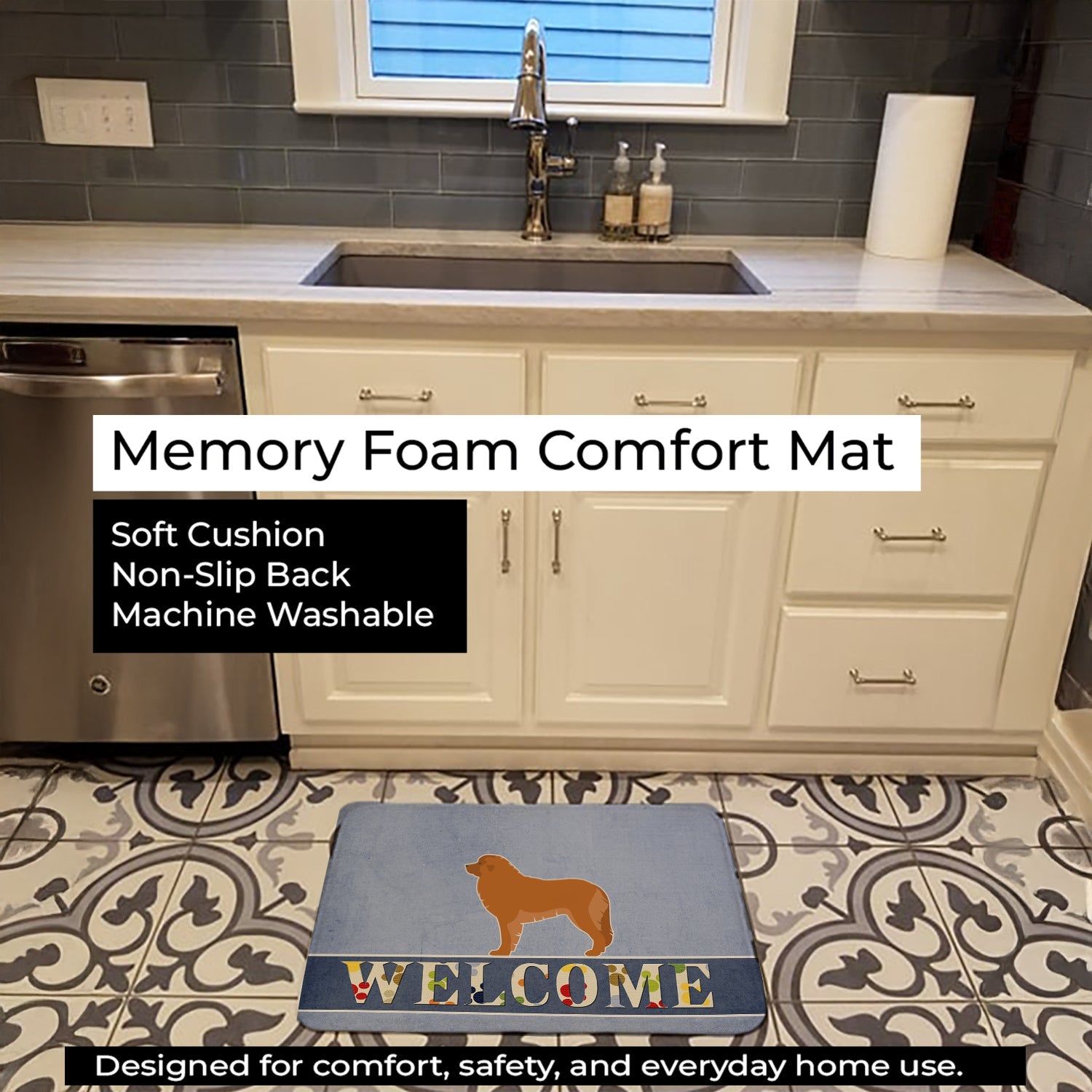 Leonberger Welcome Memory Foam Kitchen Mat Machine Washable Anti-Fatigue Cushion Comfort Bath or Kitchen Rug