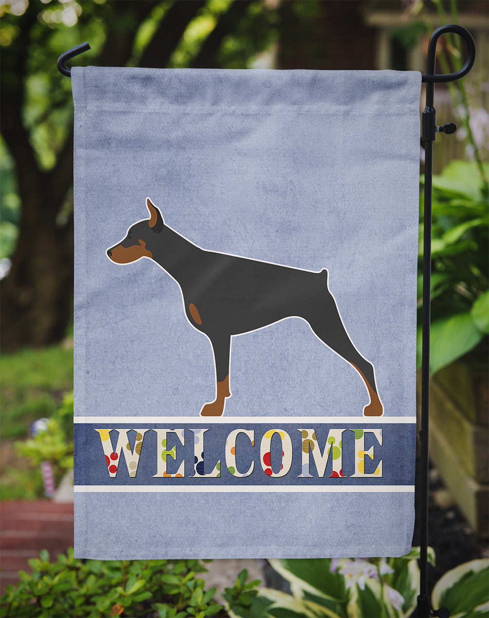 Doberman Pinscher Welcome Garden Flag Mailbox Decorative Yard Banner Outside Patio Artwork for Flower Beds, Garden Size, Multicolor