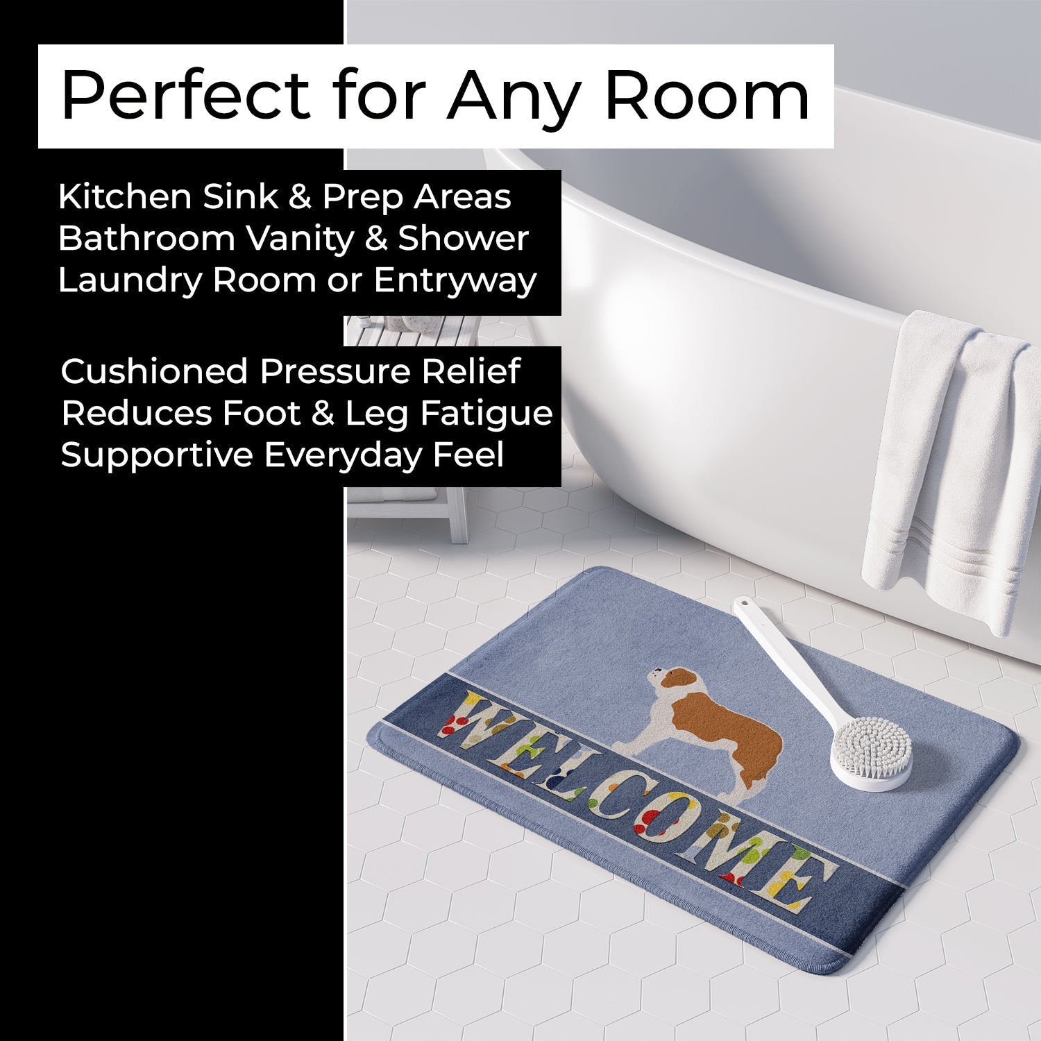 Saint Bernard Welcome Memory Foam Kitchen Mat Machine Washable Anti-Fatigue Cushion Comfort Bath or Kitchen Rug