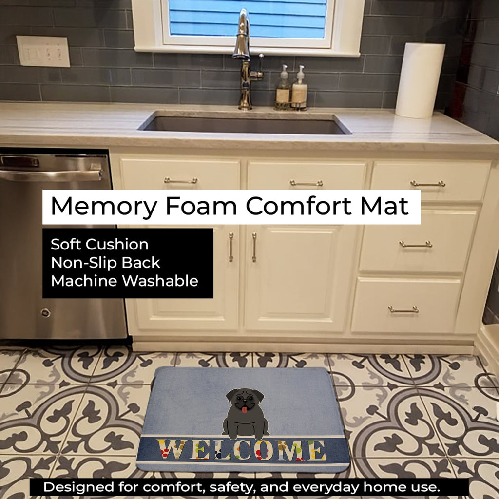 Pug Black Welcome Memory Foam Kitchen Mat Machine Washable Anti-Fatigue Cushion Comfort Bath or Kitchen Rug