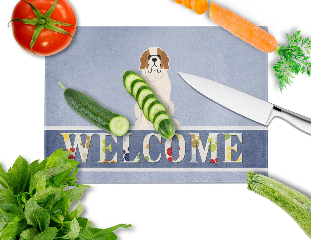 Saint Bernard Welcome Cutting Board Tempered Glass Kitchen Cutting Surface, Heat Resistant Chopping, Non-Slip Feet, Food Prep & Serving
