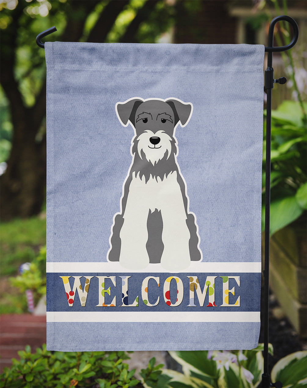 Miniature Schnauzer Salt and Pepper Welcome Garden Flag Mailbox Decorative Yard Banner Outside Patio Artwork for Flower Beds, Garden Size, Multicolor