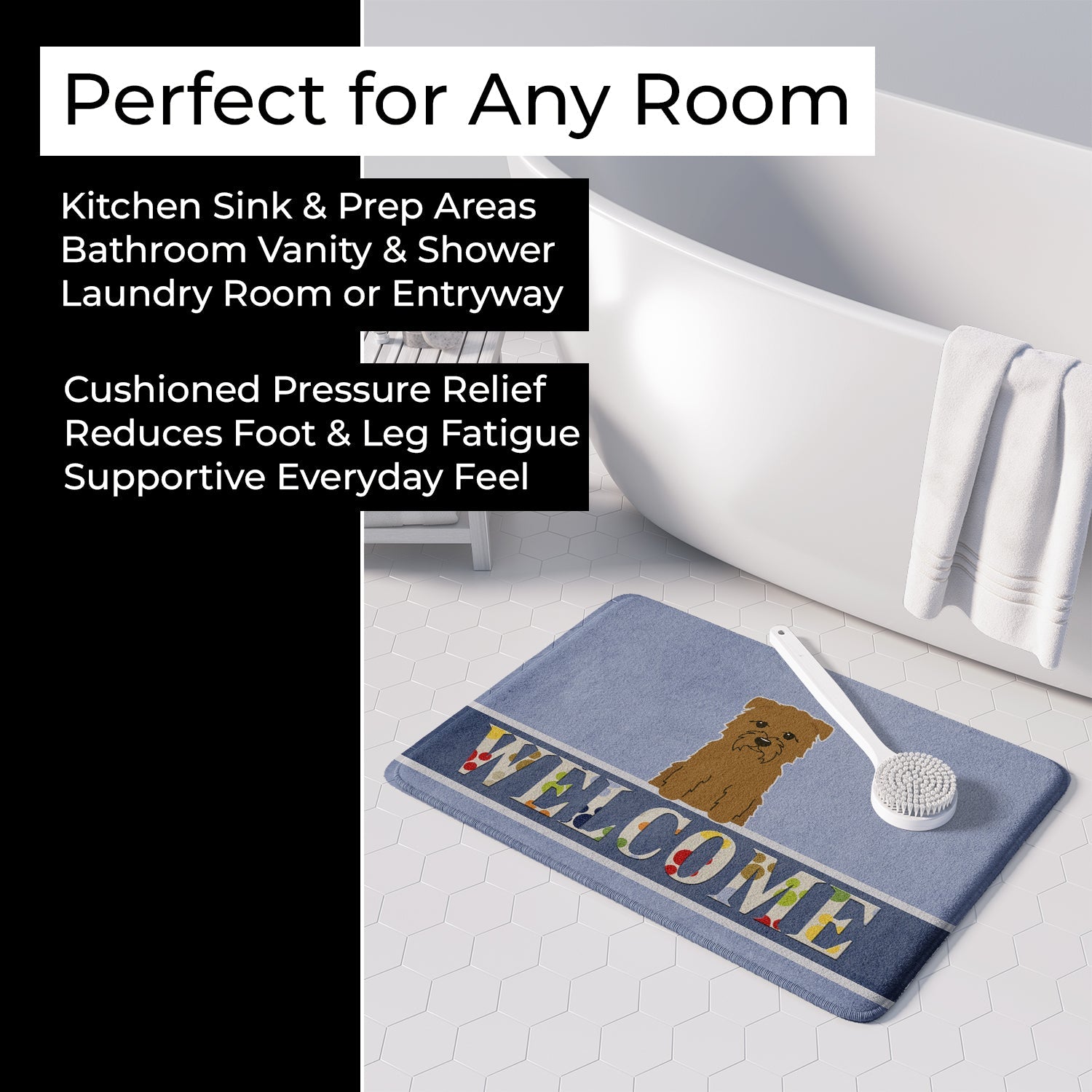 Glen of Imal Tan Welcome Memory Foam Kitchen Mat Machine Washable Anti-Fatigue Cushion Comfort Bath or Kitchen Rug