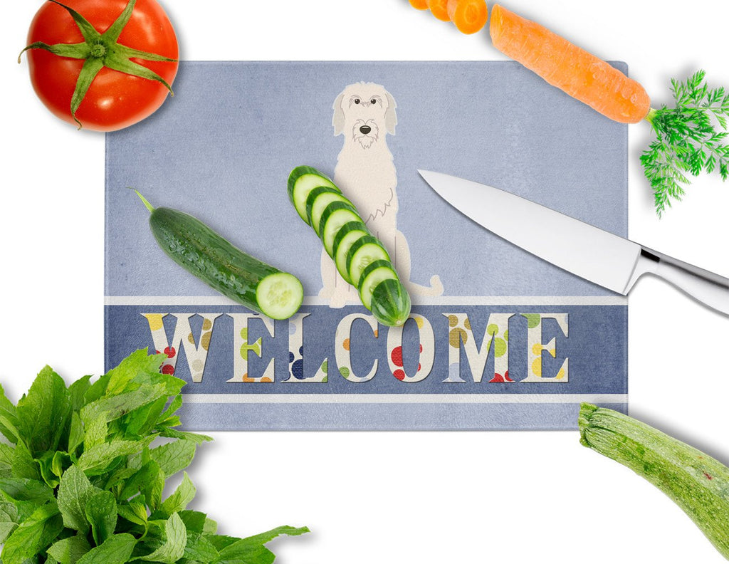 Irish Wolfhound Welcome Cutting Board Tempered Glass Kitchen Cutting Surface, Heat Resistant Chopping, Non-Slip Feet, Food Prep & Serving