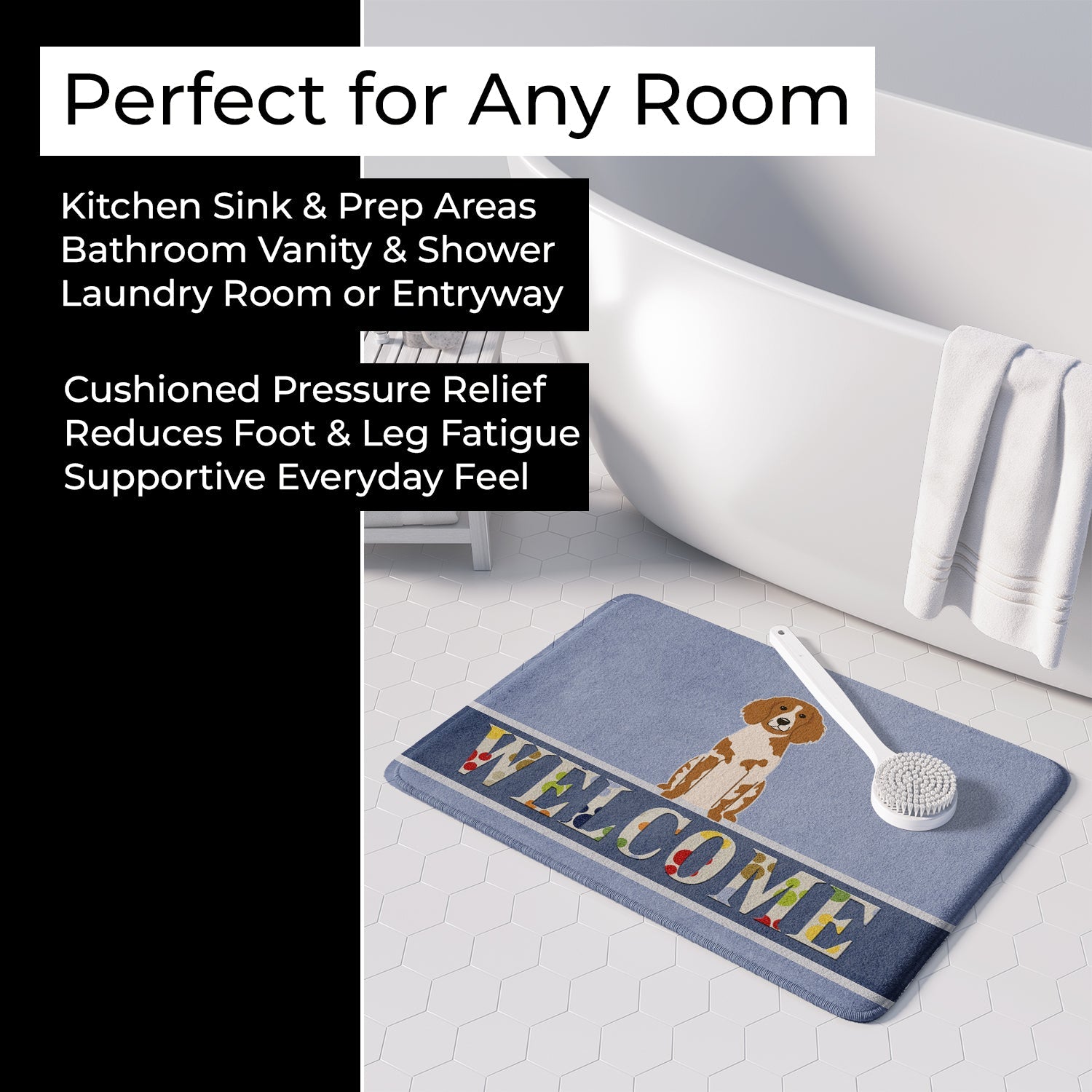 Brittany Spaniel Welcome Memory Foam Kitchen Mat Machine Washable Anti-Fatigue Cushion Comfort Bath or Kitchen Rug
